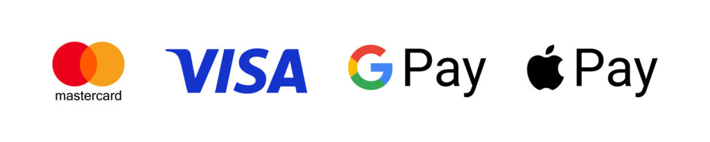 payment options: visa, mastercard, google pay, apple pay.