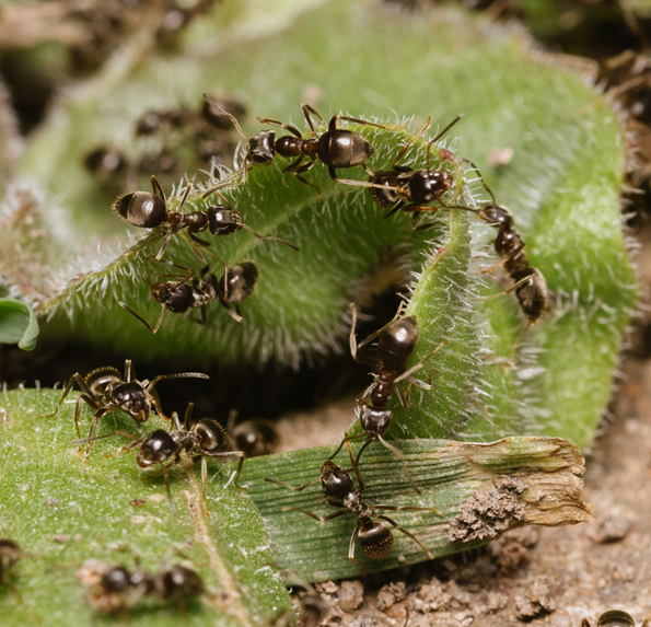 black ants on leaves